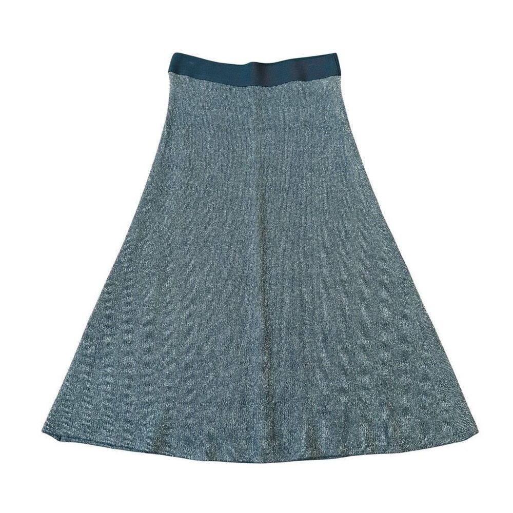 COS Teal Blue Knit A-Line Midi Skirt Elastic Waist Women’s XS Minimalist